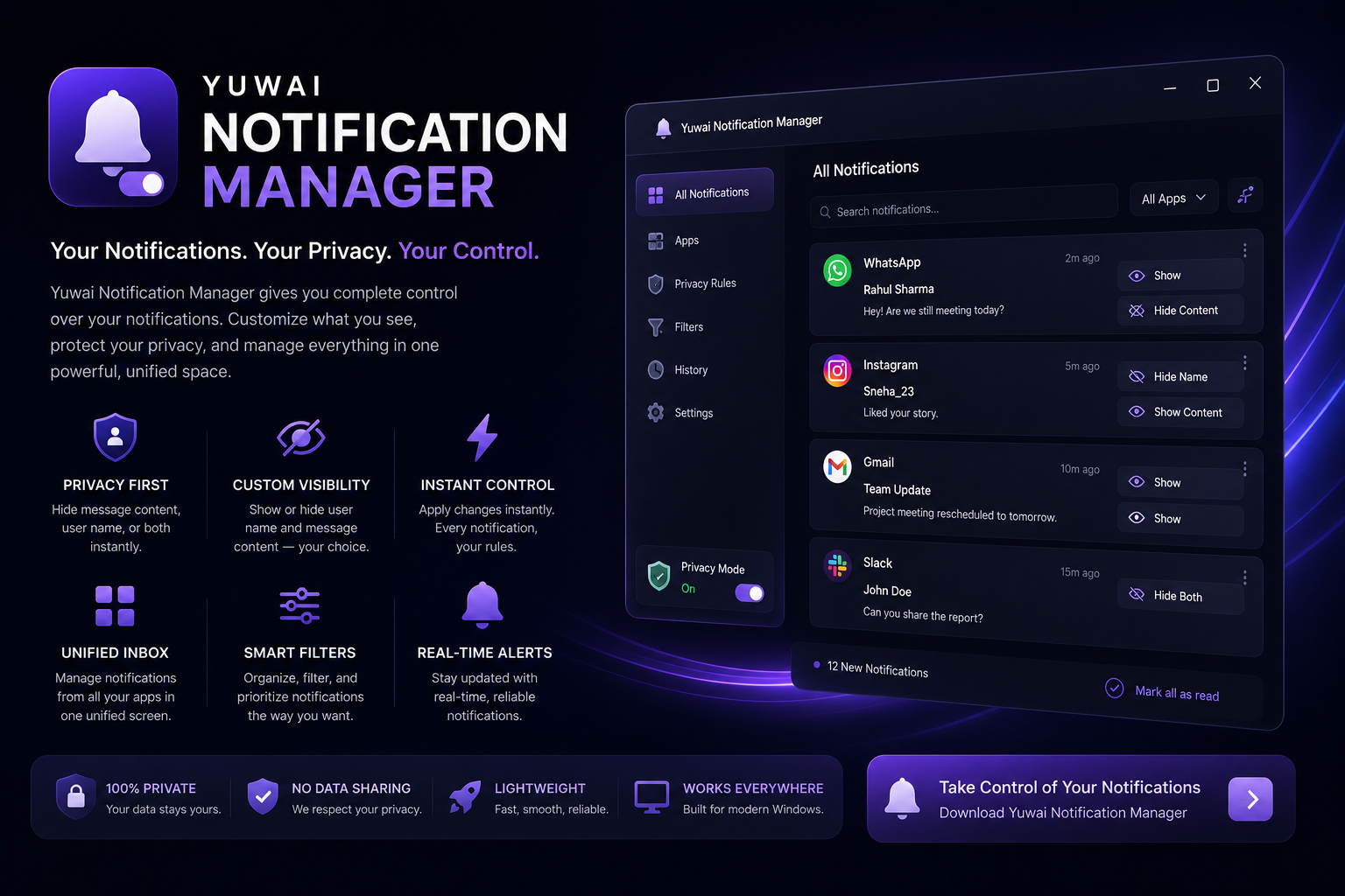 Yuwai Notification Manager user interface